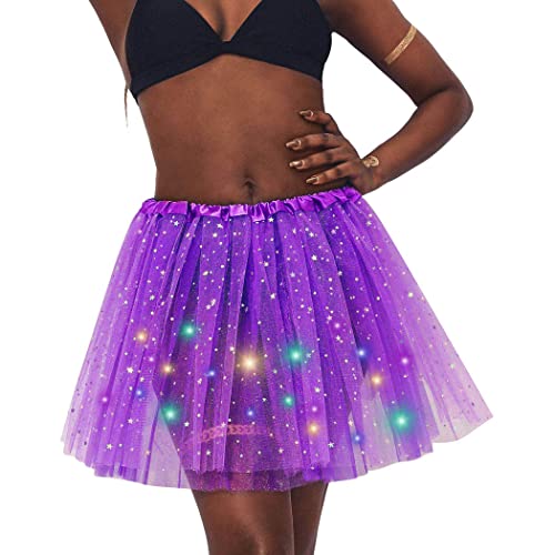 Dresbe Women's Led Skirt Light Up Star Dance Skirts Layered Ballet Tutus Elastic Mesh Tulle Skirt Party Carnival Costume (Purple) #TOP2
