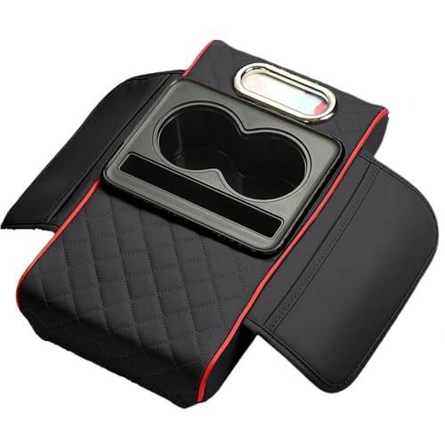 AAFEI Cuscino Bracciolo Auto per Fiat Doblo (223 263 2000-2025 2026),Rialzo Poggiabraccio in Pelle con Portabicchiere,Supporto Scatola Fazzoletti,Nero