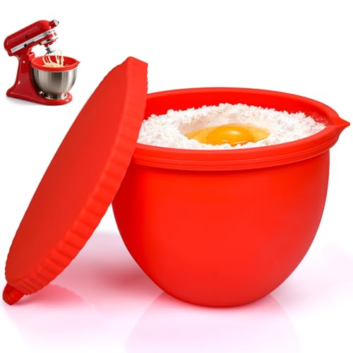 KitchenAid Accessoire - Insert de Bol en Silicone Rouge avec Bec Verseur - Couvercle Anti-éclaboussures pour Robot Pâtissier 4.8L 5QT - Bol Mélangeur...