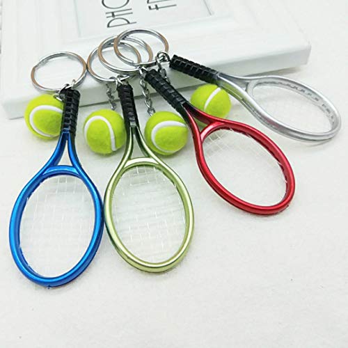 Color Mini Tennis Racket with Ball Keychain Key Ring