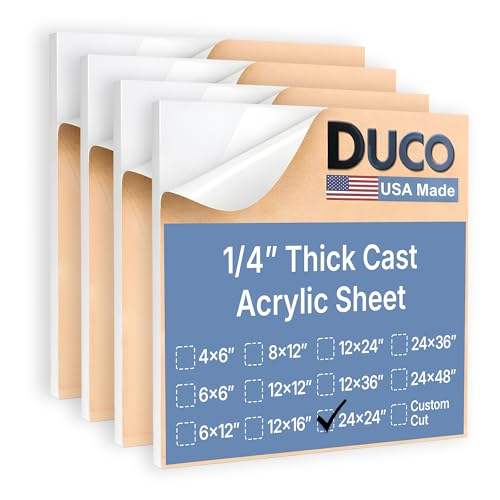 Image of Duco White Cast Acrylic Sheets 1 /4 inch (6mm) Thick 24 inch x 24 inch - 4 Pack of USA-Made Translucent White Plexiglass Sheet - Shatter Resistant Acrylic Board for Signs, Displays, Frames, & Decorative Projects