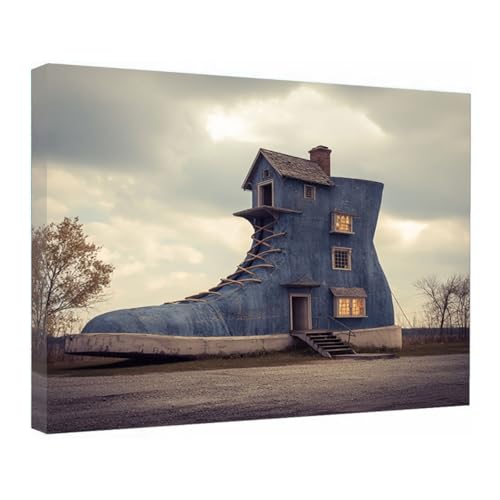 Impression sur toile grandes abstraits maison de bottes bleues 50x75