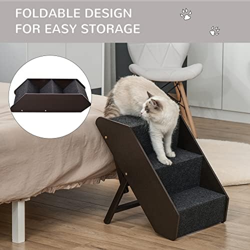 PawHut 3 Step Wooden Dog Steps Adjustable Pet Stairs for Dogs, Cat Ladder for Bed Couch