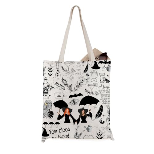 WCGXKO Practical Magic Tote Bag, Medium, Beige, Canvas, Marble Print, Unisex, Halloween