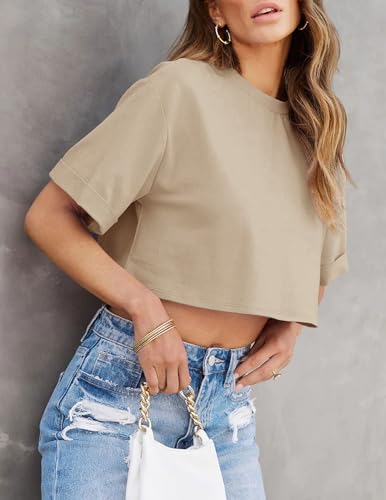 Image of Tankaneo Women Crop T-Shirts Half Sleeve Drop Shoulder Cropped Tops Y2K Casual Summer Basic Tees