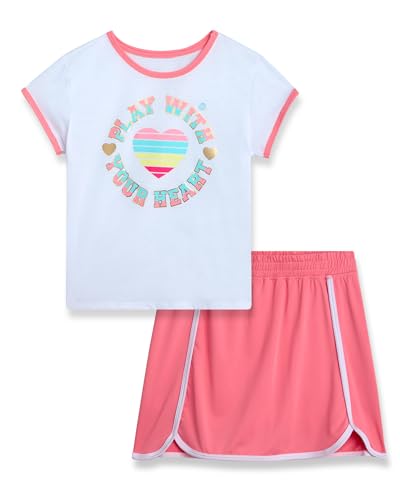 Image of RBX Girls Athletic Skort Set - 2 Piece Workout Outfit with Performance Graphic Tee & Athletic Skort for Girls