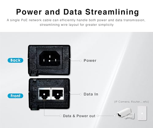 Image of BROWAN PoE Injector Adaptor 30W Gigabit 10 /100 /1000 Mbps Ethernet Switch IEEE 802.3af /at Complaints Power and Data Transmission for Wireless Device Router Distance Up to 328 Feet (Single Port)