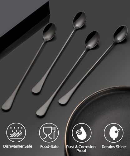 Lovingly Yours 9.5INSPOON4BLACK 9.5-Inch Long Handle Ice Tea Spoons, Ice Cream Spoons, Black Long Coffee Spoons, Stainless Steel Long Spoons For Stirring, Set Of 4 thumb #2