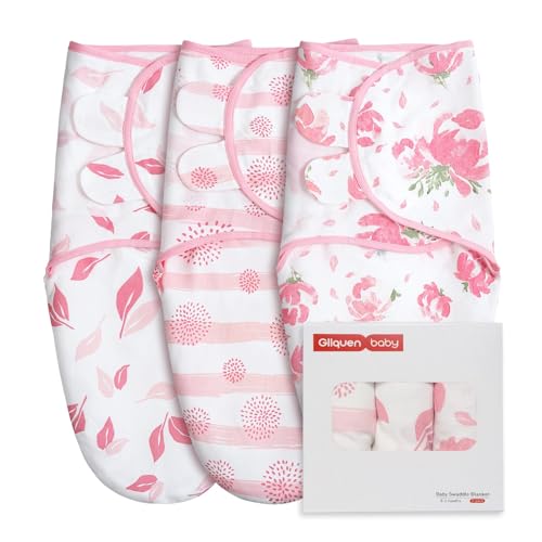 Image of GLLQUEN BABY Girl Swaddles 0-3 Months - 3 Pack Baby Swaddles Sack for Newborn, Infant Sleep Sack, Easy Swaddling Wrap, A Pink Floral, Nursery Swaddle Blankets Essentials
