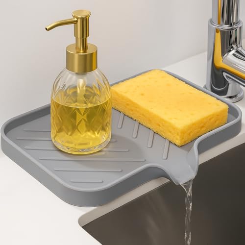 Image of HOMEZE Silicone Sink Drainer Mat 24x15 cm | Multipurpose Kitchen Sink Organizer Tray for Soap, Sponge, Brush Storage & Drying| Non-Slip, Heat-Resistant, Flexible & Easy to Clean Counter Mat