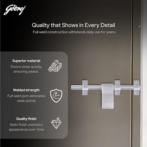Image of Godrej Door Fitting | Aldrop Lock for Left & Right Handed Doors | Suitable for Main & Inner Doors of Residential & Commercial complexes | Size 12 x 200 mm | Satin Nickel Finish