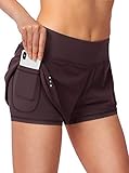 Women’s 2 in 1 Running Shorts Workout Athletic Gym Yoga Shorts for Women with Phone Pockets Wine