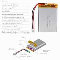 LiPo Akku 3,7V 1000mAh 503450 mit JST-Kabel – Wiederaufladbarer Lithium Polymer Akku für Bluetooth-Lautsprecher, DIY-Projekte und Elektronikgeräte – Ansicht 7