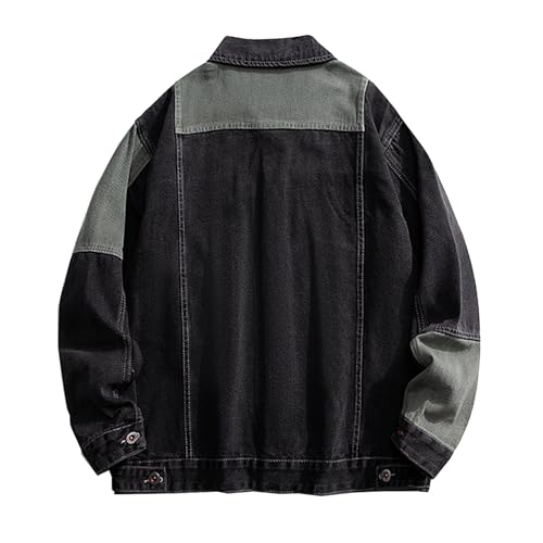 GURUNVANI Patchwork Denim Jacket Mens Oversized Jean Coat Button Down Outwear Tops2