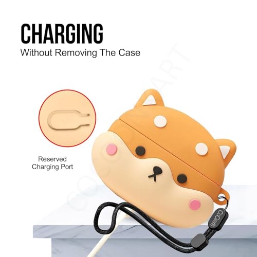 Image of Cartoon Silicone Case Cover Compatible for OnePlus Nord Buds 4 Pro (Shiba + Lanyard)