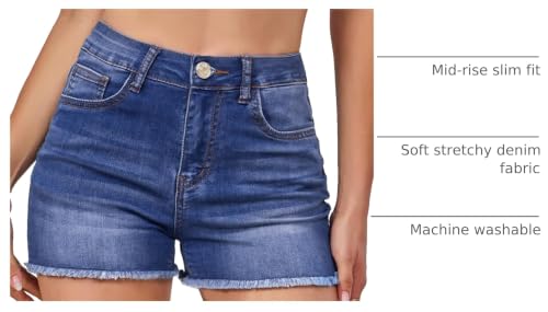 Image of VIPONES Women Mid Rise Jeans Shorts Frayed Raw Hem Summer Stretchy Casual Denim Shorts