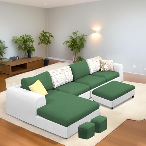 Image of Koza RHS 8 Seater L Shape Sofa Set with Center Table for Living Room (Green Grey Fabric) Premium Fabric Sofa