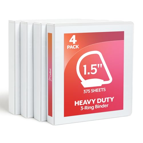 Cardinal 1.5 Inch 3 Ring Binder D Ring White 4 Pack Holds 375 Sheets (29400)