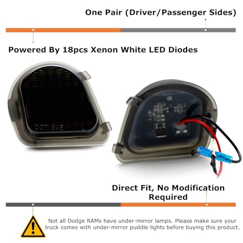 Luces LED blancas para espejos Dodge RAM 2010-2019 miniatura 2