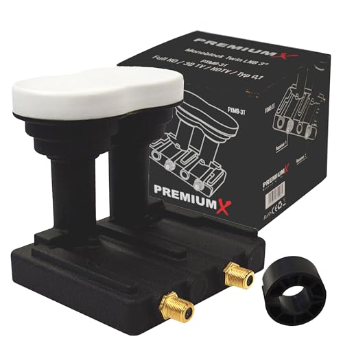 Premium X Monoblock Twin LNB 3 ° PXMB 3T 0.1 dB Astra 19.2 ° Eutelsat 16 ° HDTV FullHD UltraHD 4K 3D Adecuado para 2 participantes