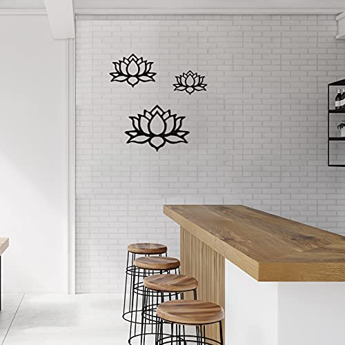 3 Pieces Metal Lotus Flower Wall Decor Black Lotus Wall Art Hollow Out Lotus Flower Wall Signs Metal Flower Hanging Wall Silhouette For Bedroom Bathroom Kitchen Office Garden Hotel Decorations #TOP5
