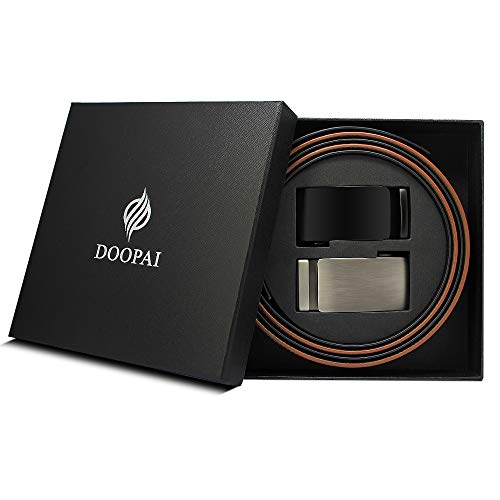 Image of DOOPAI Men's 2 Pack Ratchet Dress Belt - Adjustable 1 3 /8 inch Genuine Leather, Size Length Can Be Cut, With Gift Box