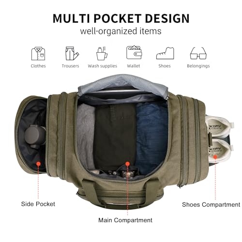 Image of WITZMAN Mens Duffle Bags for Traveling Canvas Weekender Travel Bag Expandable Overnight Bag Carry on Bag(A8007 Army Green)