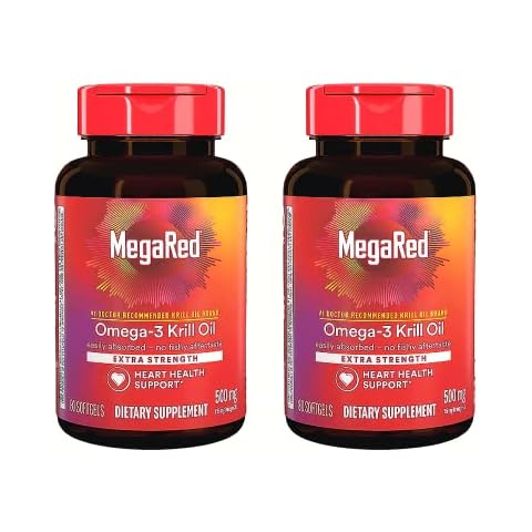 MegaRed Omega-3 Fish Oil Supplement 500mg Extra Strength Softgels (80 Count in A Box), Krill Oil No Fishy Aftertaste (Pack of 2) Cover