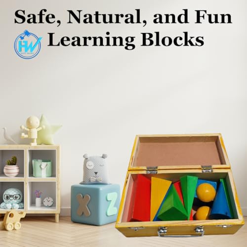 Image of Wooden Geometric Shapes Set for Students & Teachers | 12-Piece 3D Geometry Model Kit in Box | Educational Math & Physics Teaching Aids | Yellow Polished | Made in India (Multicolor, small)