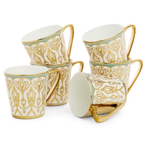 Image of Clay Craft Luxury Gold Printed Ceramic Tea & Coffee Cups Set of 6 | Elegant Designer Cups for Home, Office & Gifting | Not Microwave Safe