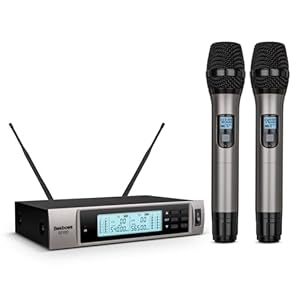 Professional Dual Dynamic Handheld UHF Wireless Microphone System, Wireless Handheld Microphone, 492ft Range for Home Karaoke/Meeting/Party/Church/Wedding SE100