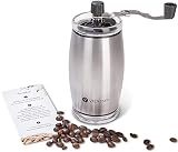 VIENESSO Hand-Kaffeemühle mit Keramikmahlwerk - manuelle Espressomühle mit stufenlose Mahlgradeinstellung, besonders leicht mit 35g Füllmenge, umweltfreundlich + robust + langlebig + E-Book! (Silber)