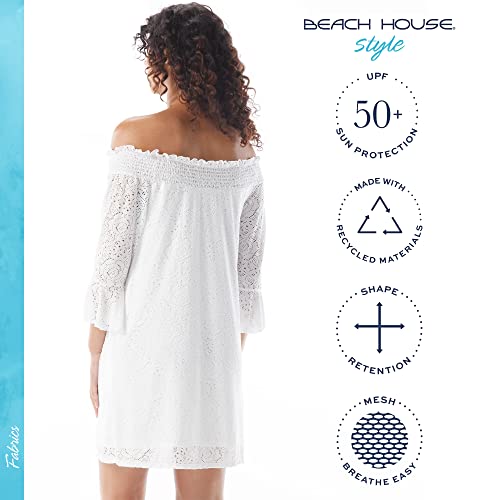 Image of BEACH HOUSE Style Kelsea UPF 50+ Jersey Smocked Off The Shoulder Dress with Pockets