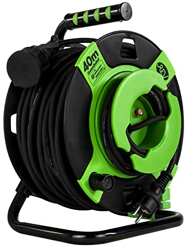 REV Kabeltrommel, Verlängerungskabel, Kabeltrommel Außenbereich, IP44, Gummischutzkontaktstecker, 40 m, schwarz