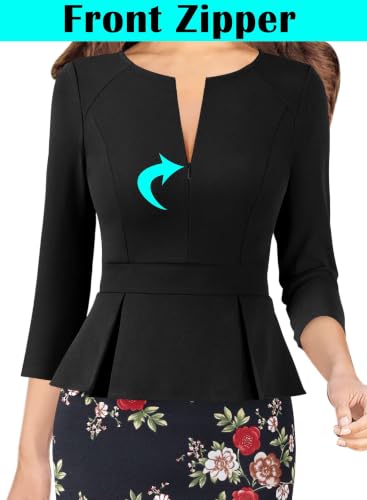 Image of VFSHOW Womens Work Business Office Front Zipper Peplum Church Sheath Dress