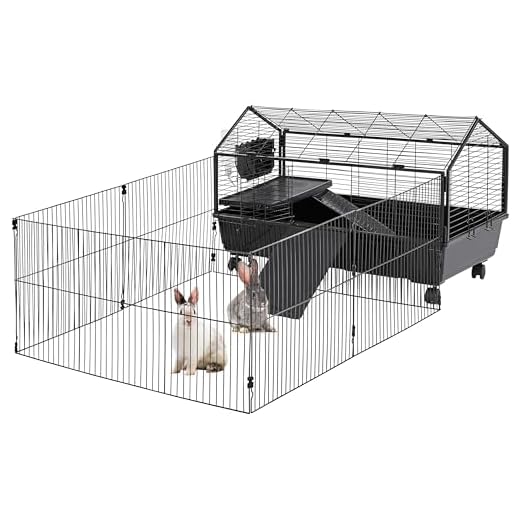 Yaheetech 39'' L Rabbit Cage Rolling Small Animal Cage with Foldable Playpen/Ramps/Water Bottle/Hay Feeder/Bowl for Guinea Pigs, Chinchillas, Hedgehogs, Pet Cage for Rabbit Indoor, Black