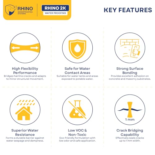 Image of Rhino 2K 2-Parts Flexible Acrylic Cementitous Waterproofing for Bathroom, Roofs, Basement Wall, Suitable for Concrete and Masonry waterproof