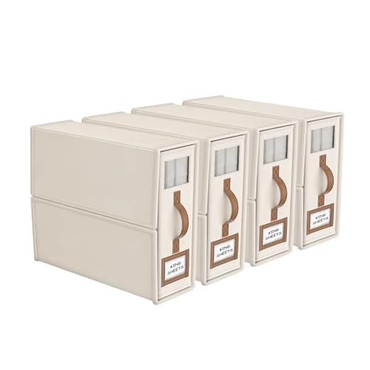 BigPonPon 4 Pack Foldable Bed Sheets Set Organizers and Storage(King & Queen Size),Linen Fabric Closet Organizers with Window,Folding Bedding Storage Box for Bedsheets and Pillow Cube Organizer-Beige