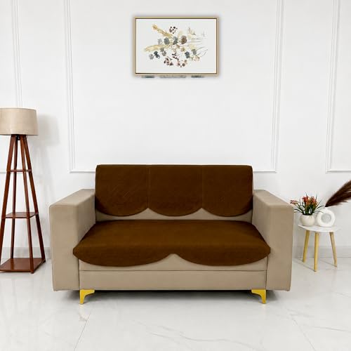 Image of Homerz Premium 'Surya Series' Sofa Cover | Stylish Sofa Protector | Net Fabric | Anti-Stain & Washable Slip Cover Exact Size Antislip (New Jerry Brown, 2 Seater, Seat Cover with Backrest)