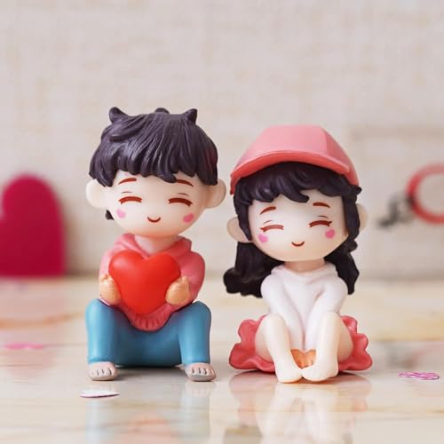 Image of Cute Cartoon Couple Car Dashboard Accessories | Plastic Action Figure Ornament with Balloon | Interior Dashboard Decoration for Car, Home, Office (8 x 4 cm) (Model 7)