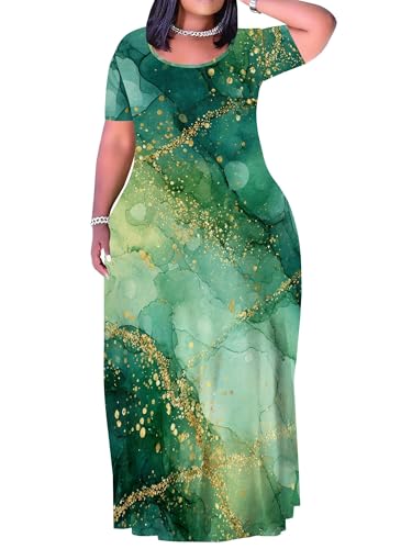 Image of SUZONANA Plus Size Dresses for Women Summer Casual Maxi Dress Short Sleeve Loose Vacation Dress