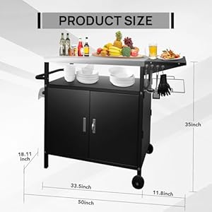 35 h outdoor grill cart with storage outdoor kitchen island for grill stainless steel grill cart with wheels for outside bbqpatiobackyard  urban country home decor