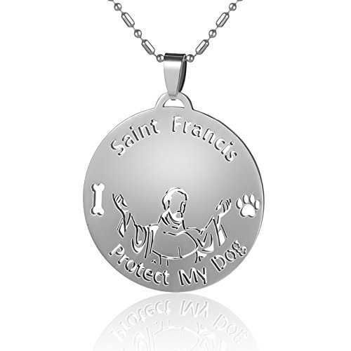 Dogdotnet BIG SIZE 1.5 inch Stainless Steel Saint St Francis of Assisi Patron Protect My Pet Dog Tag Breed Collar Charm Pendant Necklace