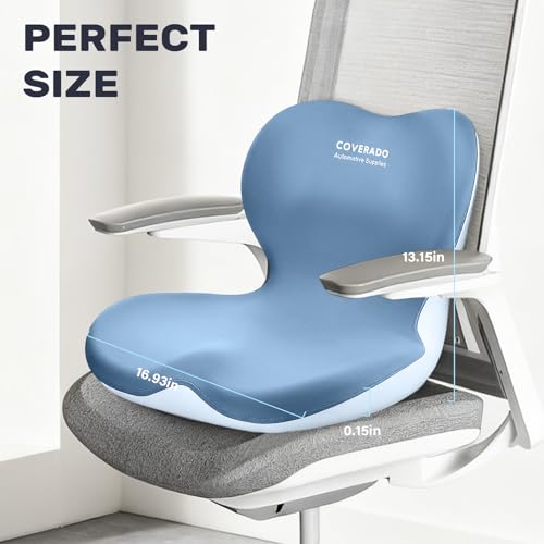 Coverado Car Seat Cushion and Lumbar Support Pillow One Piece, Memory Foam Ergonomic Back Support Driving Seat Cushion for Back Pain, Non-Slip Washable Cushion for Car, Driver, Office by Coverado - Used condition - Image 8