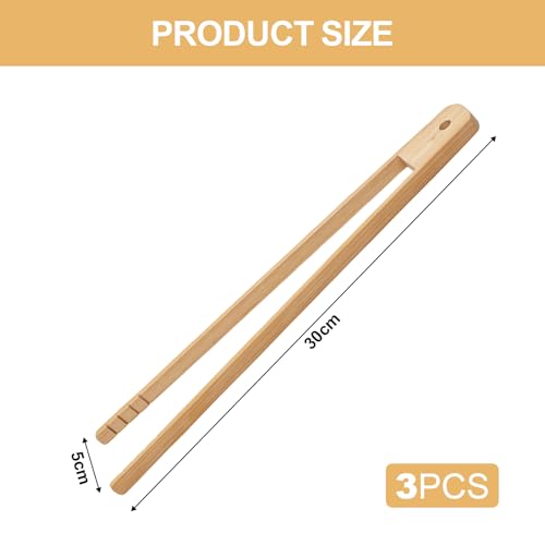 3 Stück Grillzange 30 cm aus Buchenholz – nachhaltige Holz Küchenzange mit Rillen, Rutschfest & Wiederverwendbar. Perfekte Bambus- & Grillzange für Brot, Salat, Braten, Kochen und Grillen