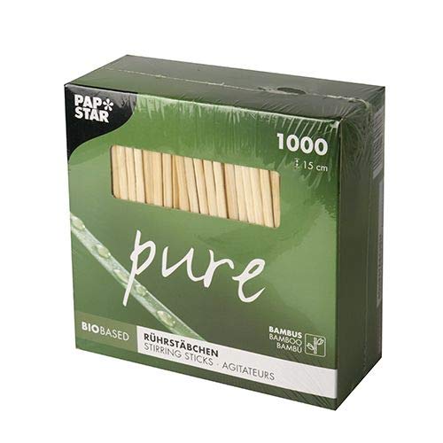 PAPSTAR Rührstäbchen, Bambus Pure 15 cm x 3 mm 88136 Bambusrührstäbchen, 1000 Stück