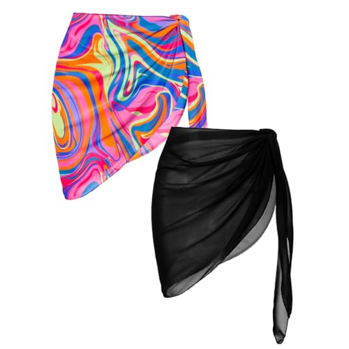 Image of Ekouaer 2 Pieces Women Beach Sarongs Sheer Cover Ups Chiffon Bikini Wrap Skirt for Swimwear S-XXL