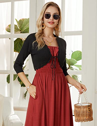 Women's Plus Size Shrug 3/4 Sleeve Lightweight Open Front Knit Cardigan Cropped Black Shrug Black Xxl #TOP1