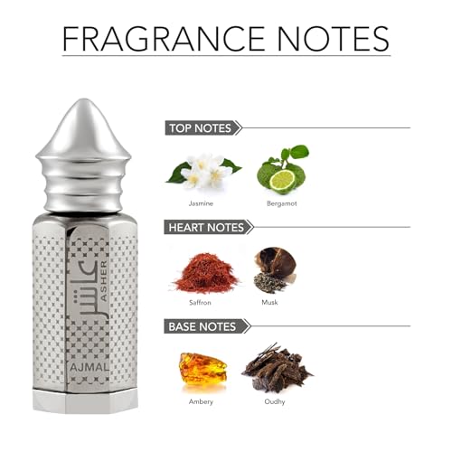 Image of AJMAL Asher Attar Oil| Floral & Oudh Fragrance | Unisex Non-Alcoholic | Long Lasting Attar Men & Women - 12 Ml
