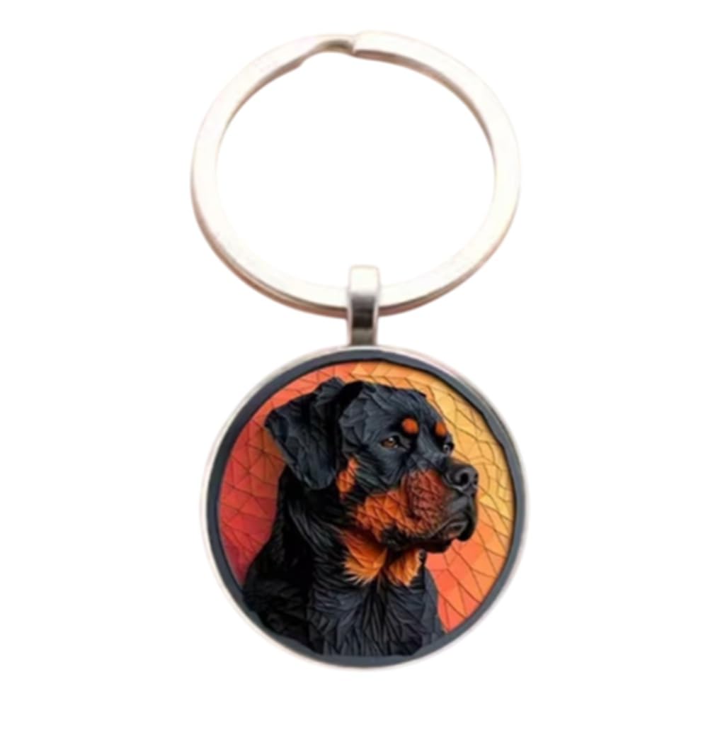 Cmj Unisex Red Cmj™ Rottweiler Keyring Glass Dome Animal Dog Breed Keychain